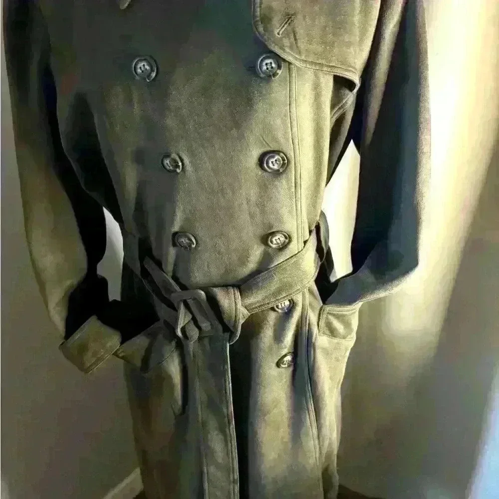 Olive Super Soft Faux Suede Trench Coat XL great condition and very versatile - Picture 3 of 9